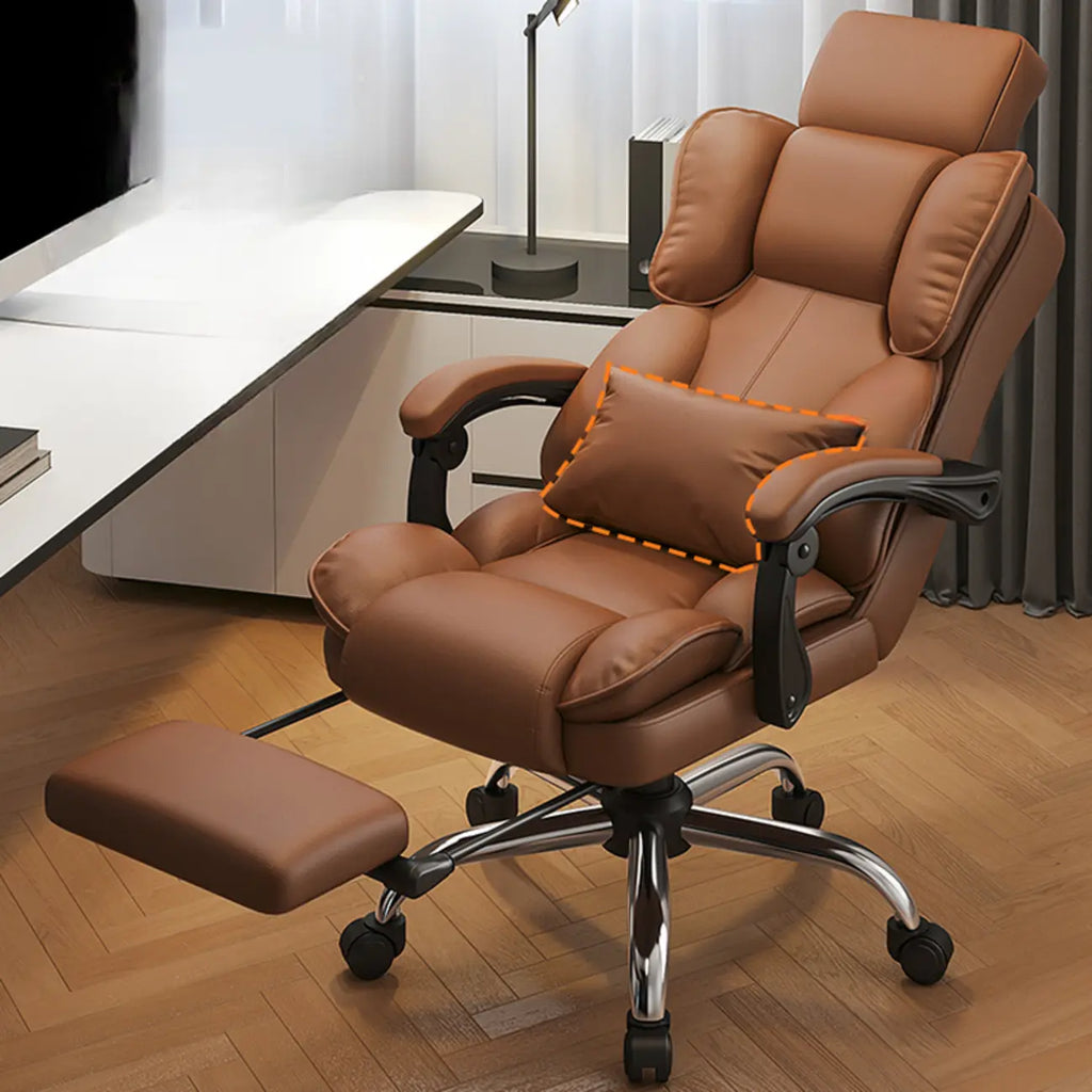 Fauteuil de bureau ergonomique inclinable en cuir marron