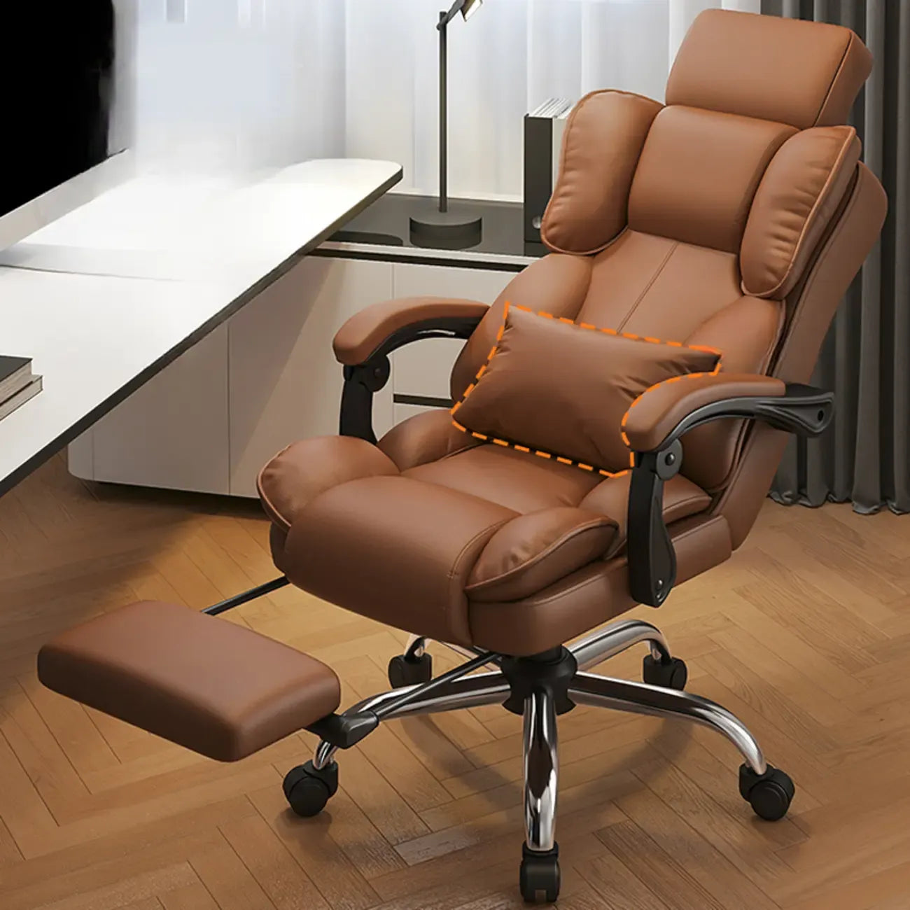 Fauteuil de bureau ergonomique inclinable en cuir marron