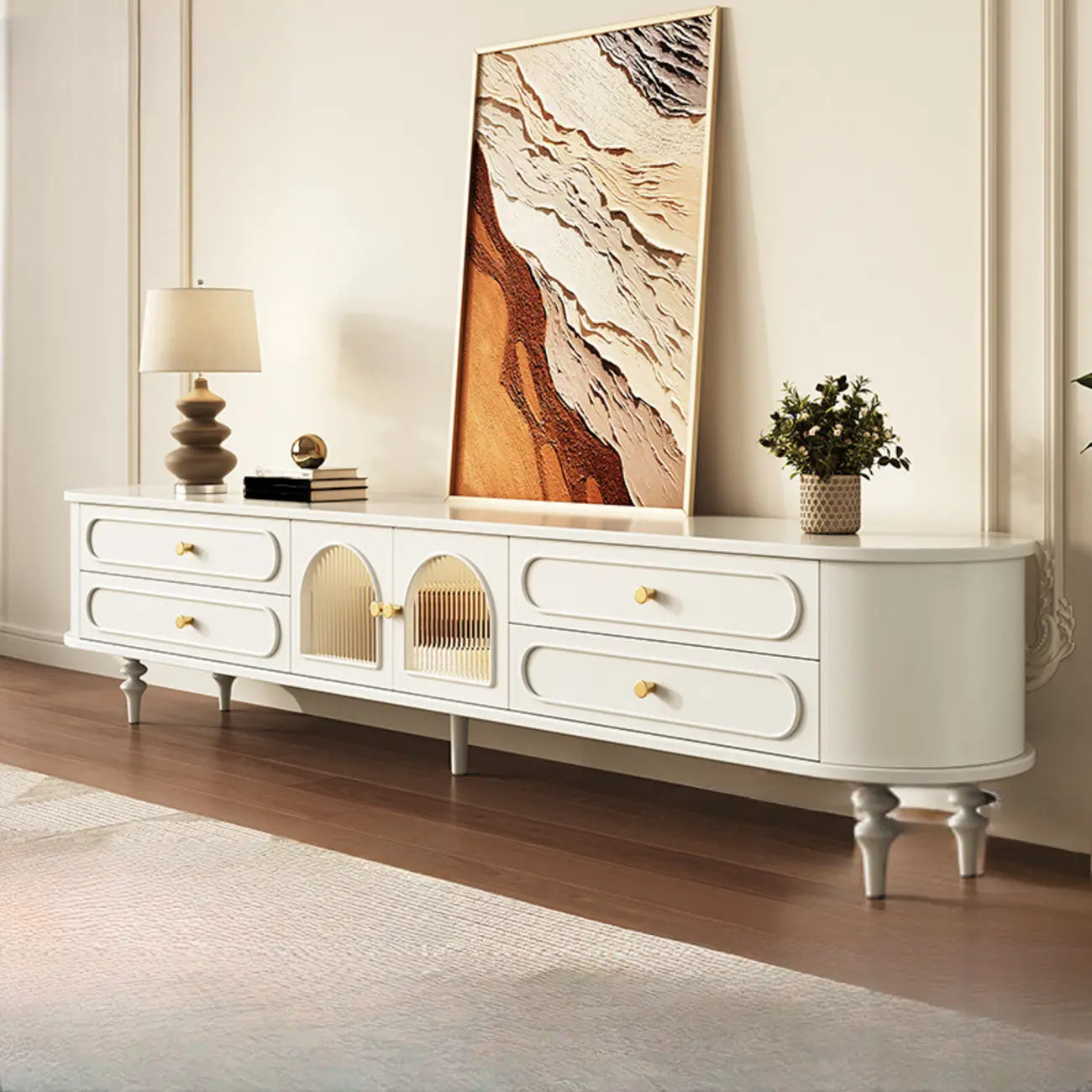 Meuble TV scandinave en bois avec gestion des câbles