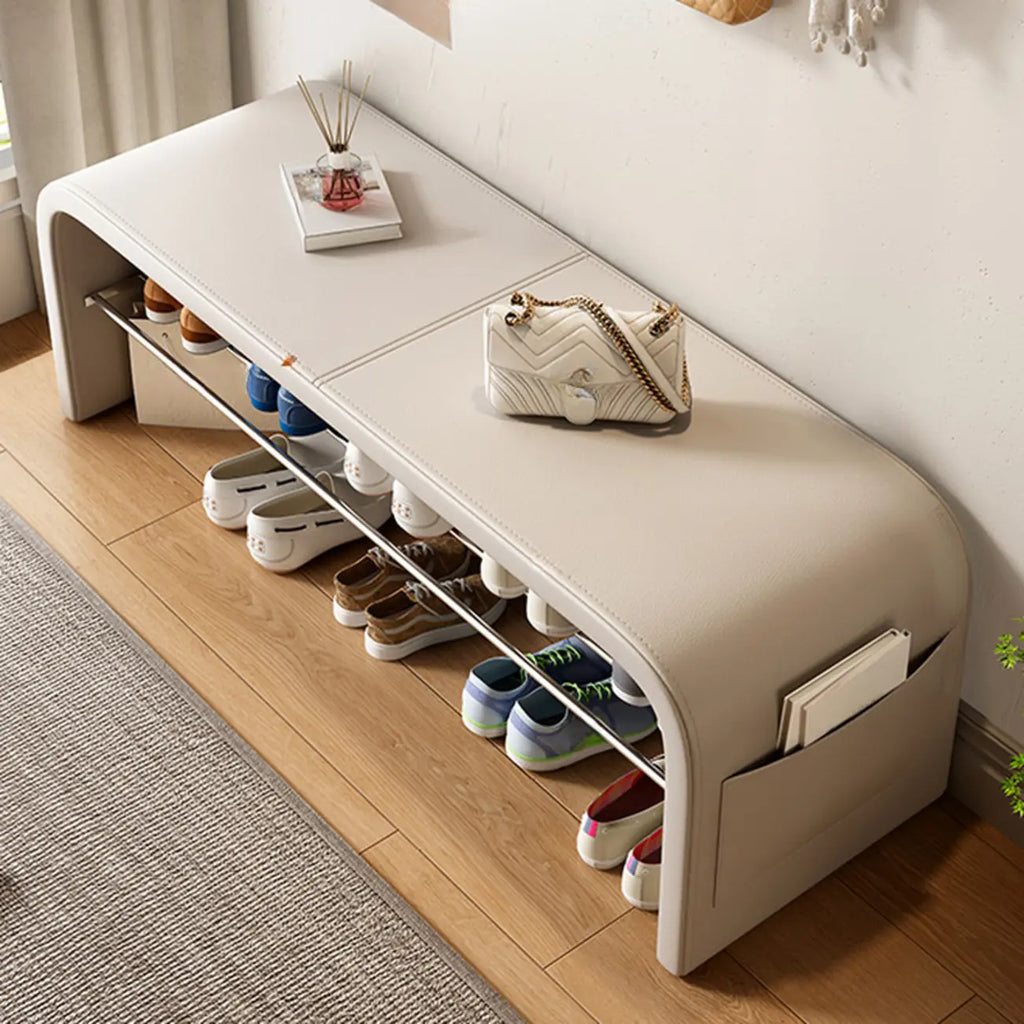 Banc d'entrée arqué avec coussins en similicuir et rangement intégré