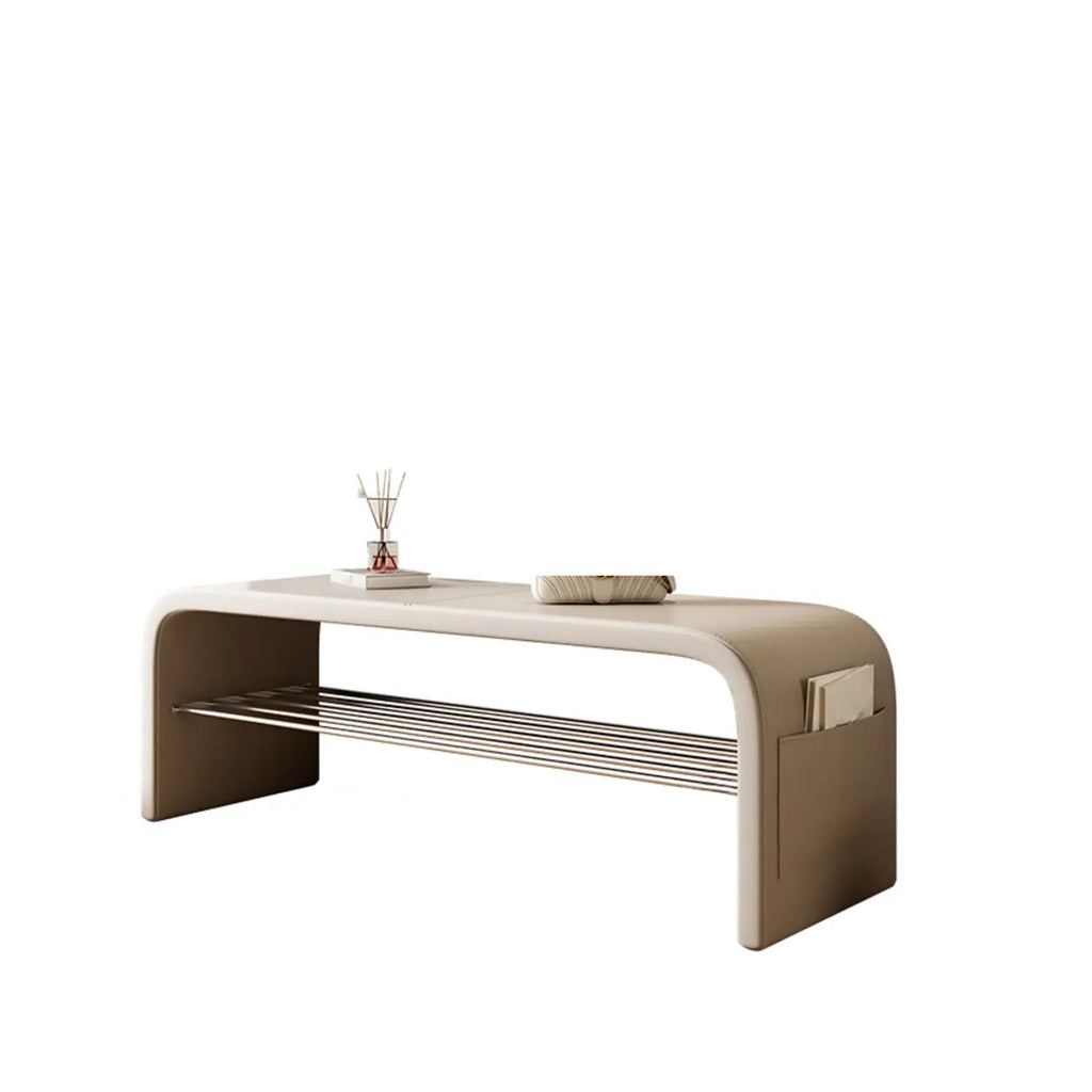 Banc d'entrée arqué avec coussins en similicuir et rangement intégré