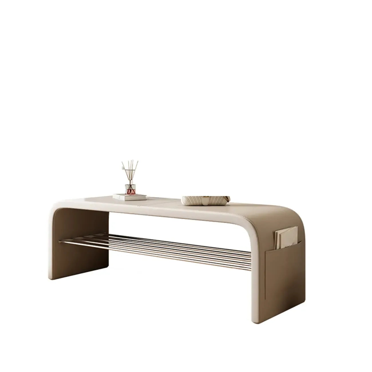 Banc d'entrée arqué avec coussins en similicuir et rangement intégré