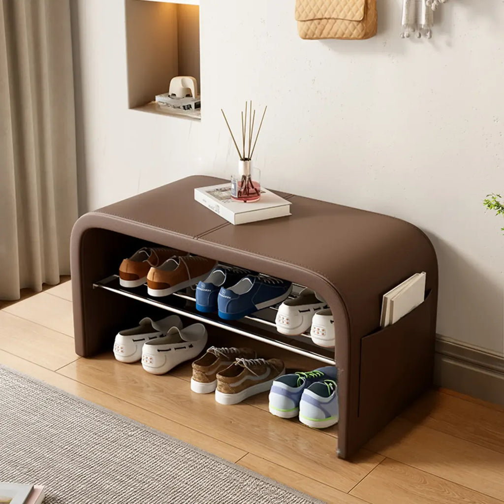 Banc d'entrée arqué avec coussins en similicuir et rangement intégré