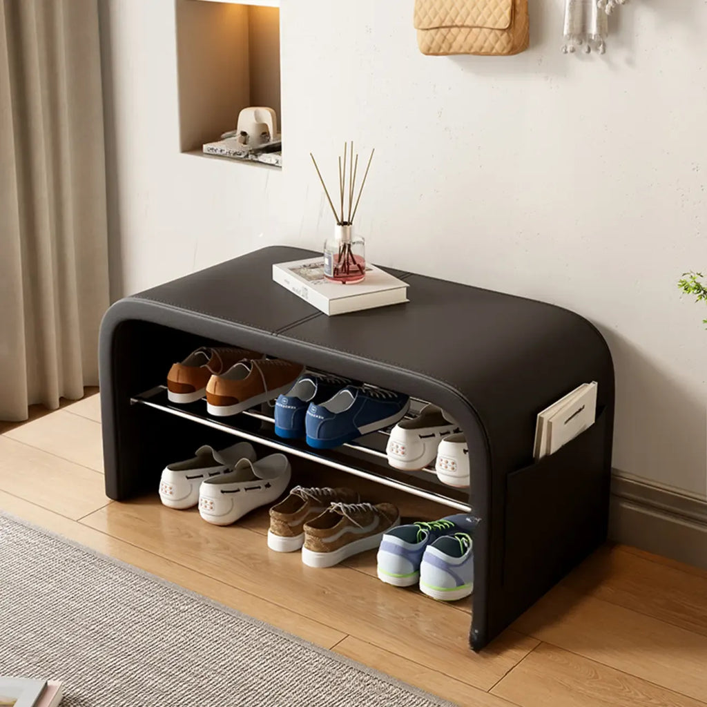 Banc d'entrée arqué avec coussins en similicuir et rangement intégré