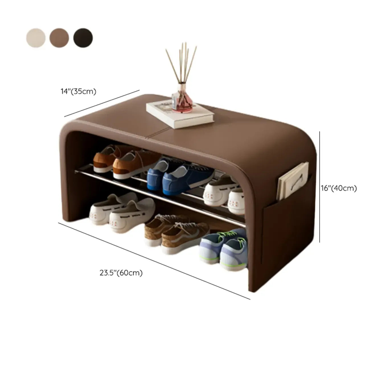 Banc d'entrée arqué avec coussins en similicuir et rangement intégré
