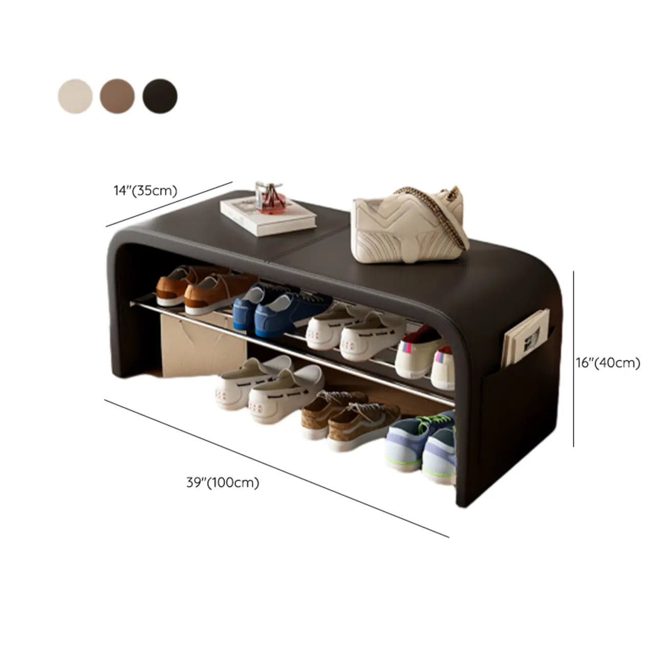 Banc d'entrée arqué avec coussins en similicuir et rangement intégré