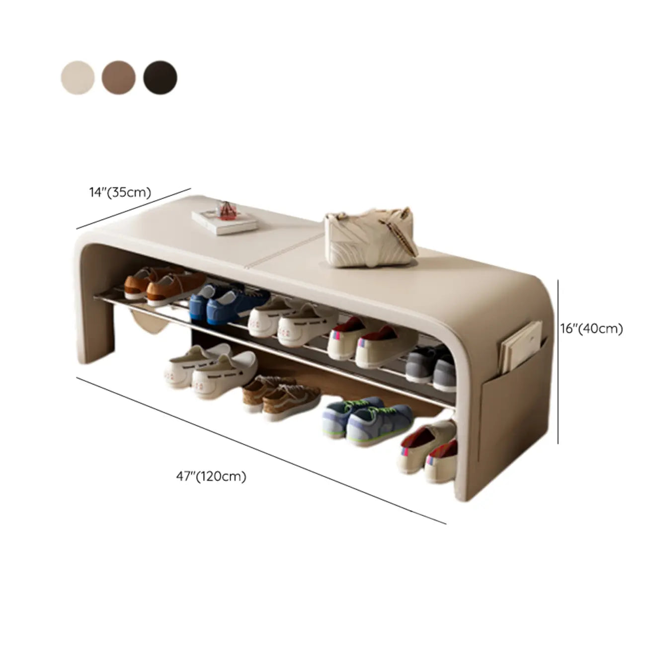 Banc d'entrée arqué avec coussins en similicuir et rangement intégré
