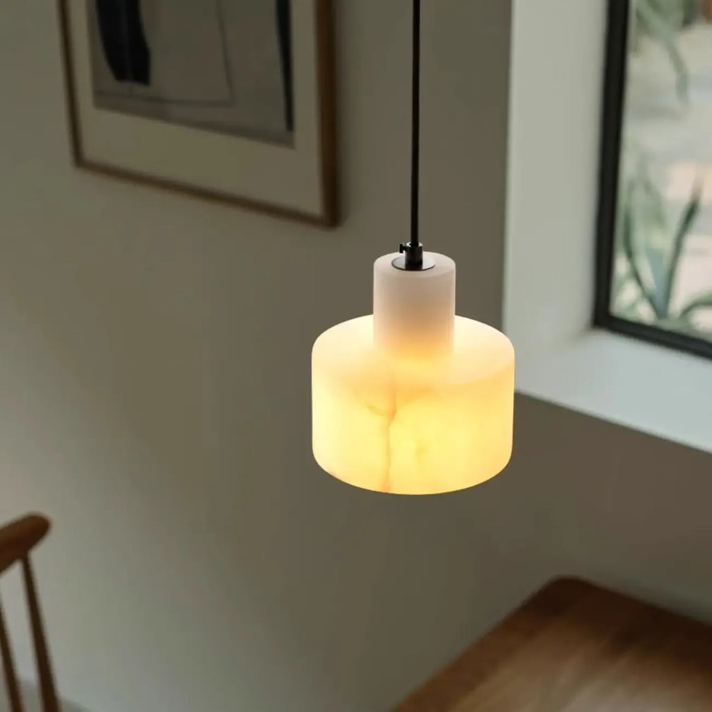 Suspension cylindrique moderne en pierre blanche