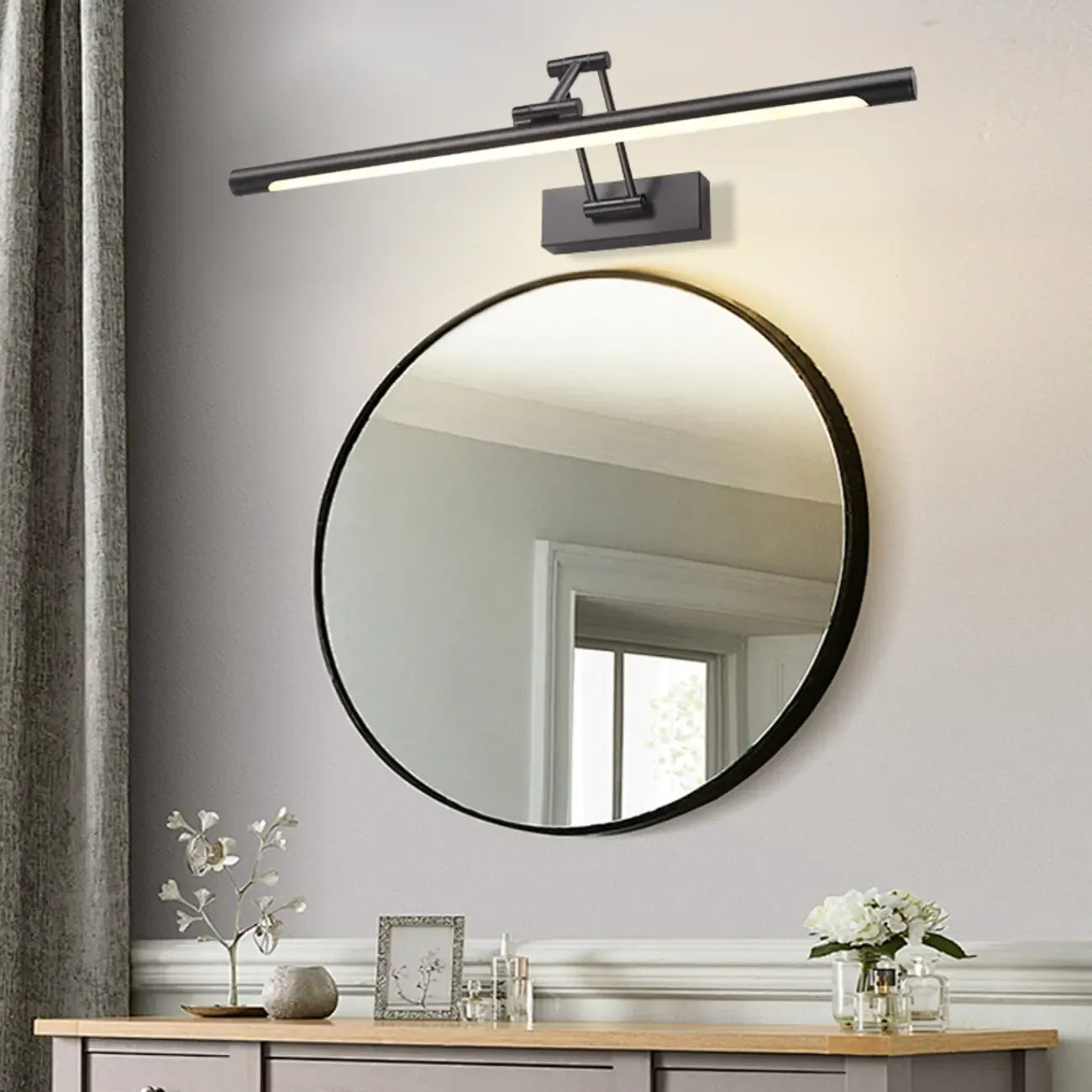 Lampes de salle de bain cylindriques en métal noir réglables à LED