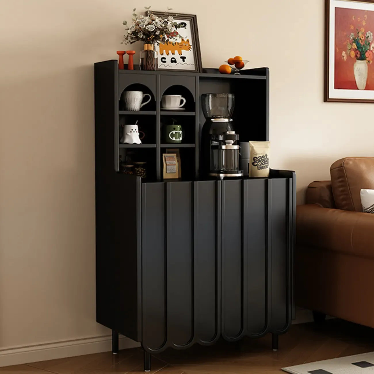 Buffet scandinave en bois à 3 étagères, noir ou blanc