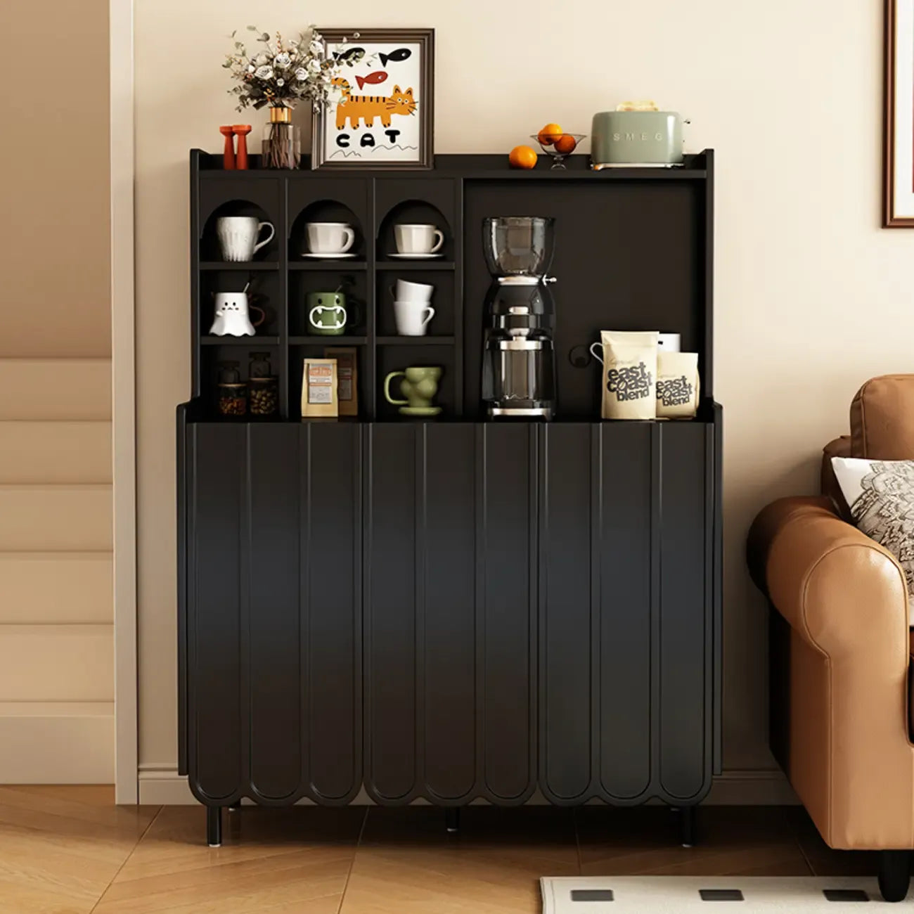 Buffet scandinave en bois à 3 étagères, noir ou blanc