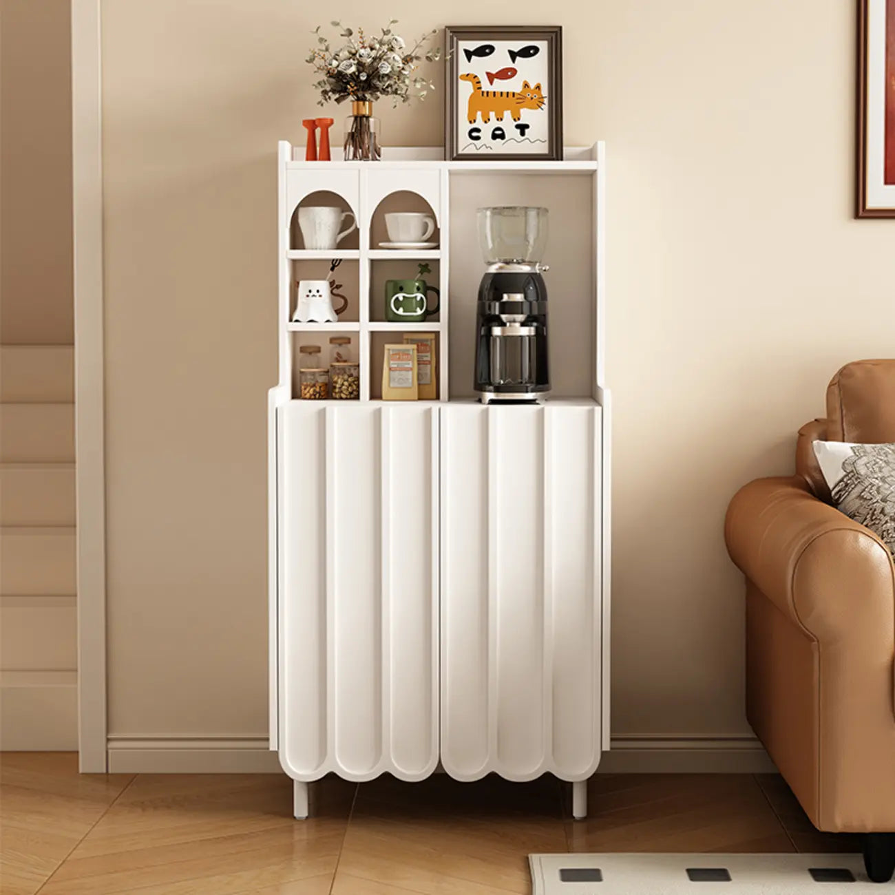 Buffet scandinave en bois à 3 étagères, noir ou blanc