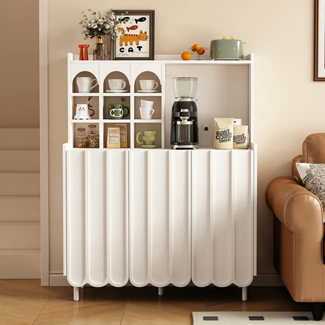 Buffet scandinave en bois à 3 étagères, noir ou blanc