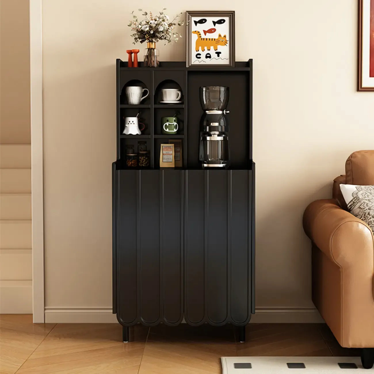 Buffet scandinave en bois à 3 étagères, noir ou blanc