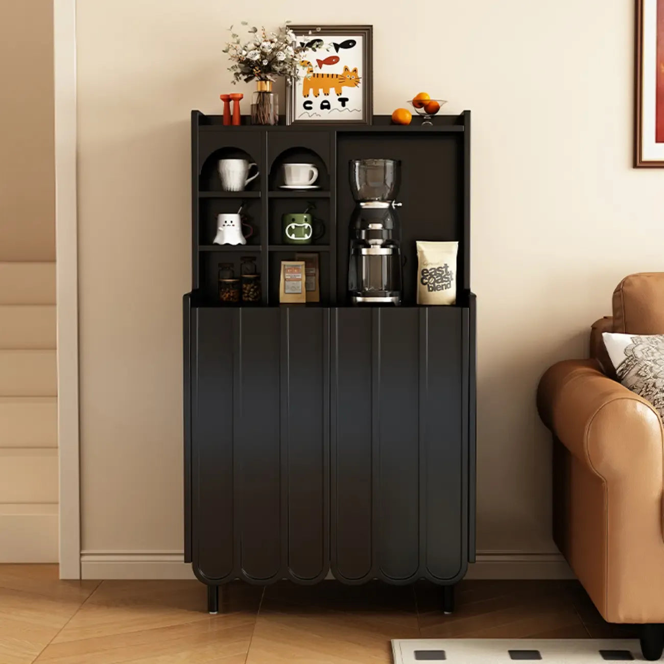 Buffet scandinave en bois à 3 étagères, noir ou blanc