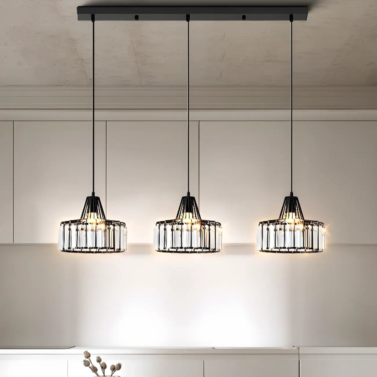 Suspension moderne ronde en cristal pour îlot de cuisine