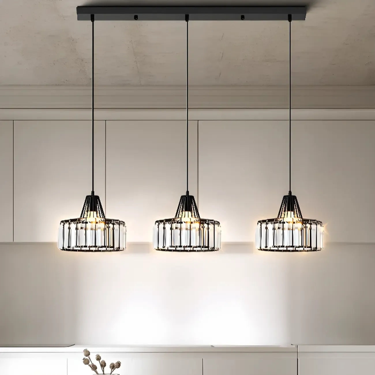 Suspension moderne ronde en cristal pour îlot de cuisine