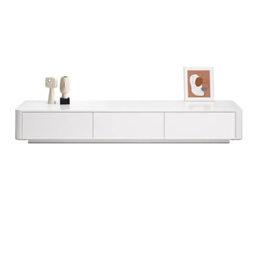 Meuble TV long et moderne en bois blanc avec tiroirs
