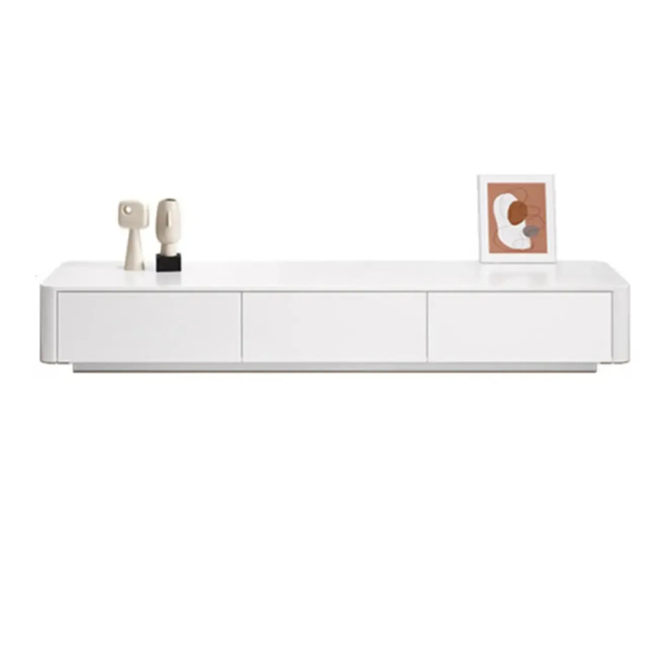 Meuble TV long et moderne en bois blanc avec tiroirs