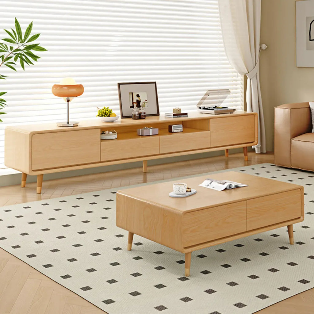 Meuble TV scandinave en bois naturel avec tiroirs de rangement