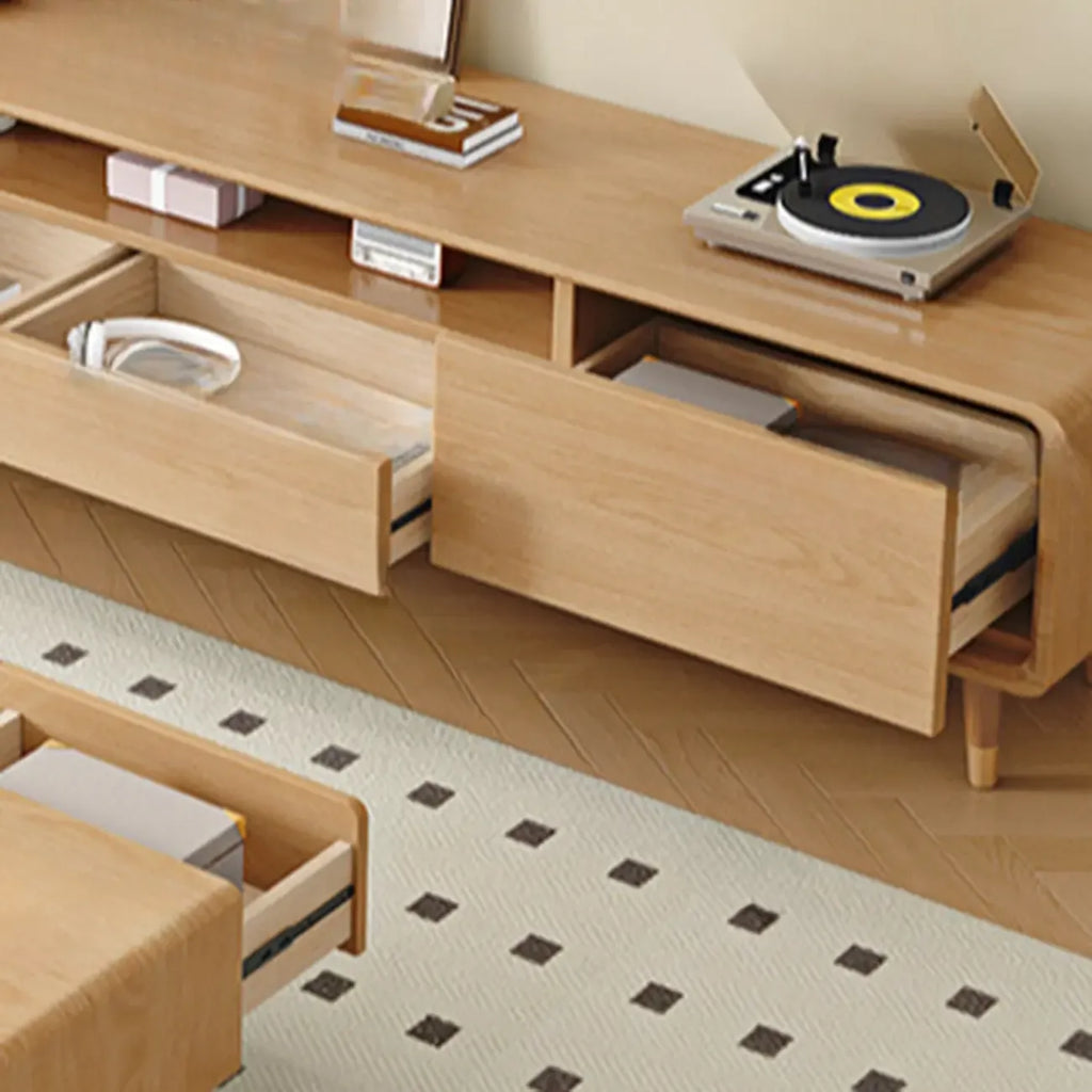 Meuble TV scandinave en bois naturel avec tiroirs de rangement