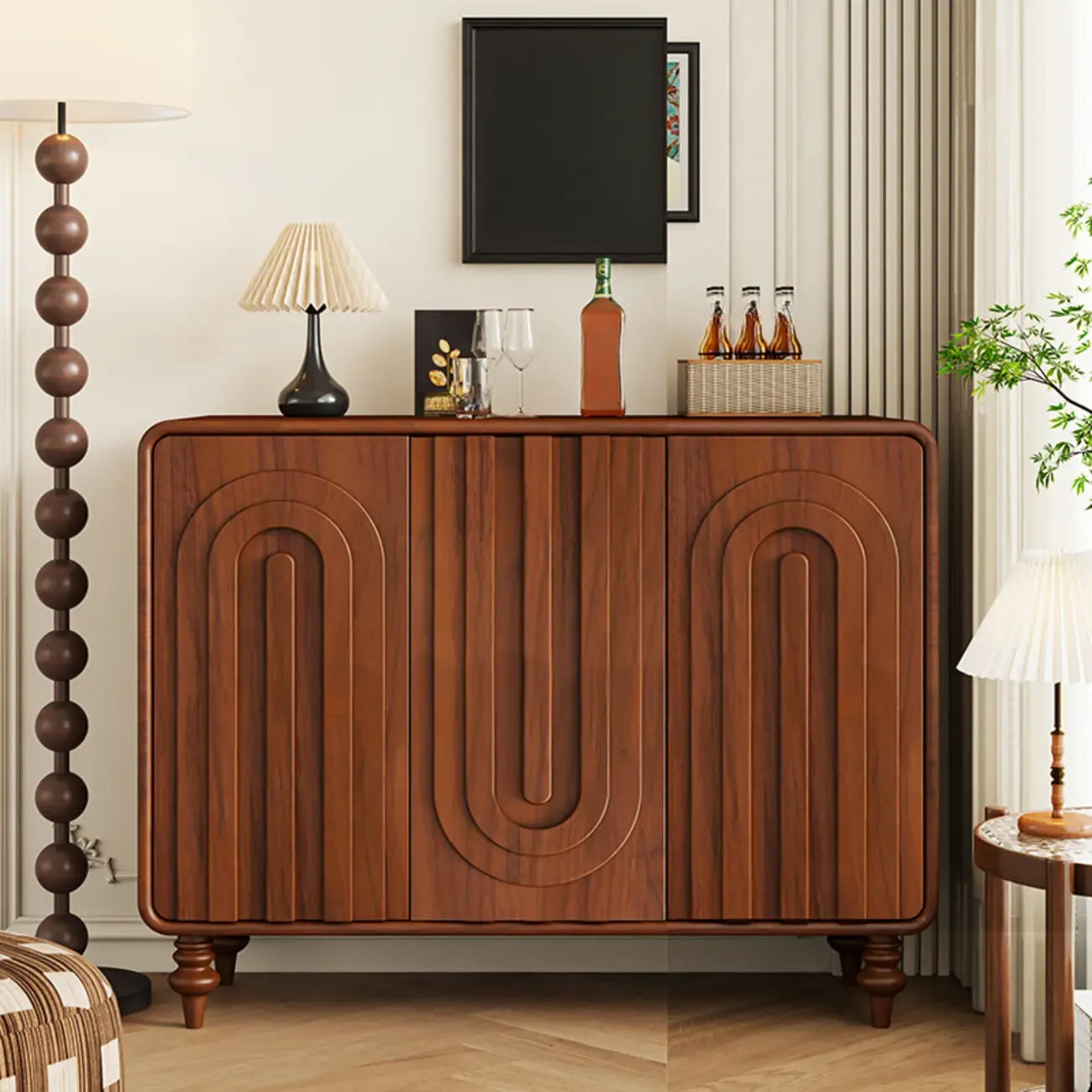 Armoire à chaussures d'entrée en bois à 3 portes sculptées en forme de vague