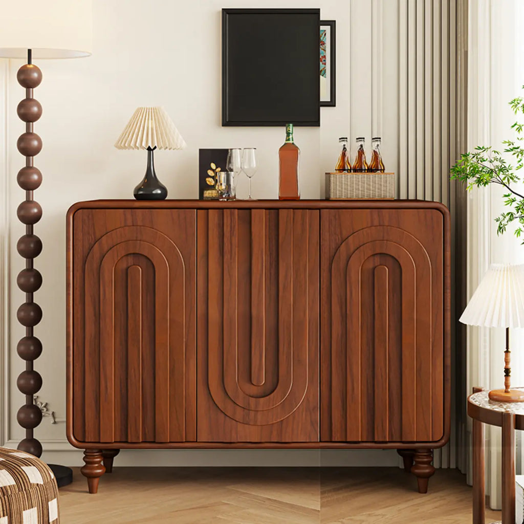 Armoire à chaussures d'entrée en bois à 3 portes sculptées en forme de vague