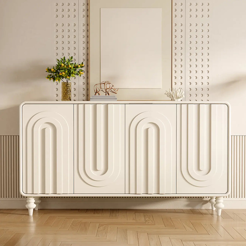 Armoire à chaussures d'entrée en bois à 3 portes sculptées en forme de vague