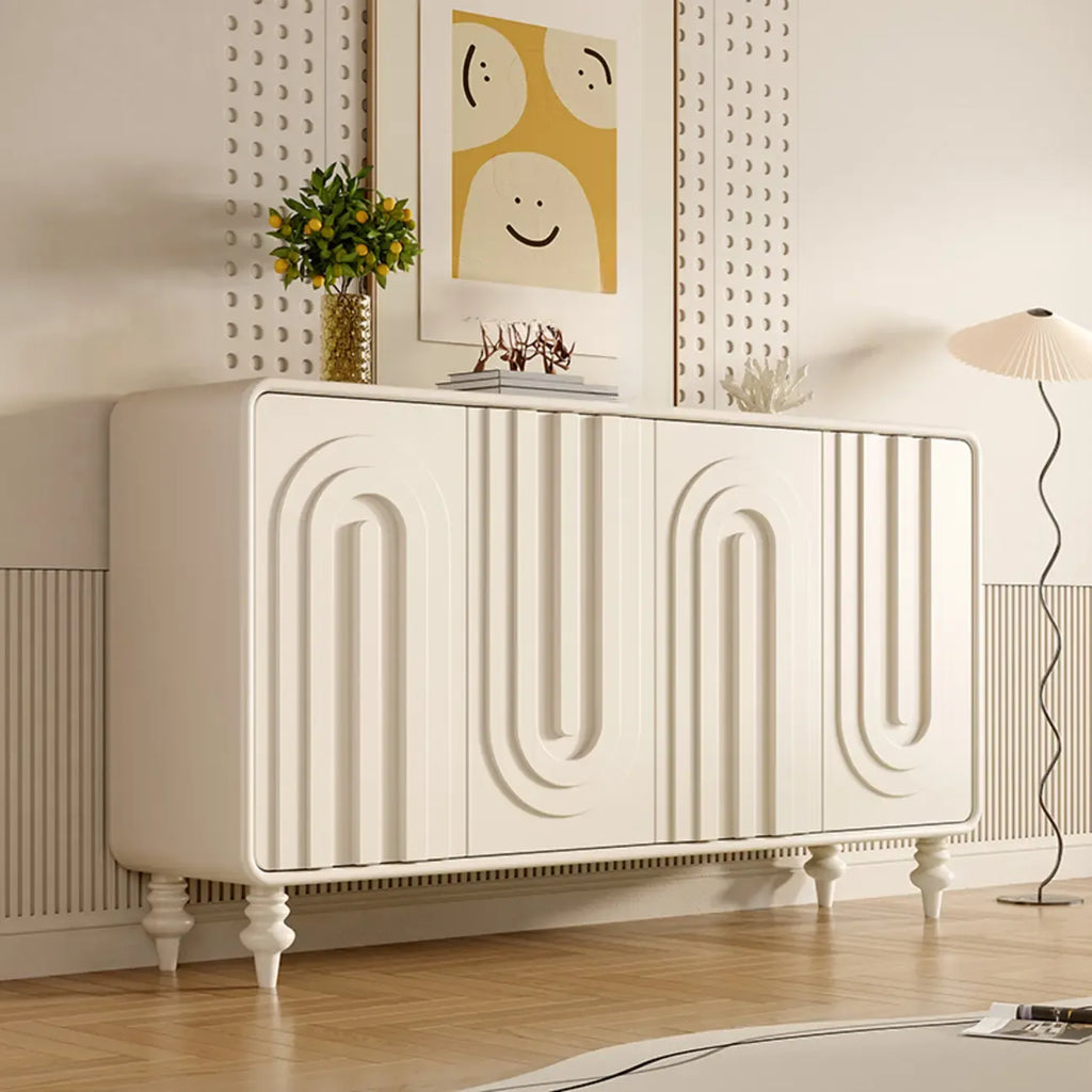 Armoire à chaussures d'entrée en bois à 3 portes sculptées en forme de vague