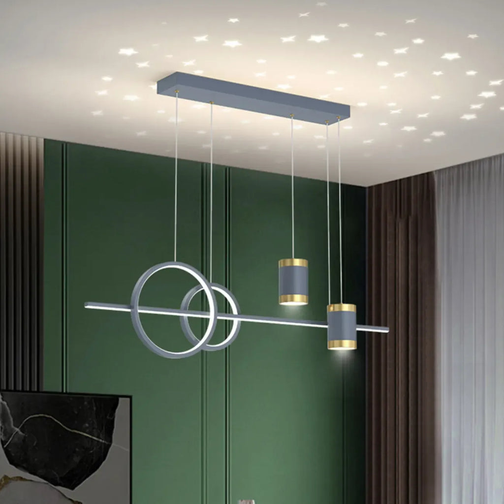 Luminaire linéaire élégant en métal à LED pour îlot central, réglable, idéal pour la salle à manger.