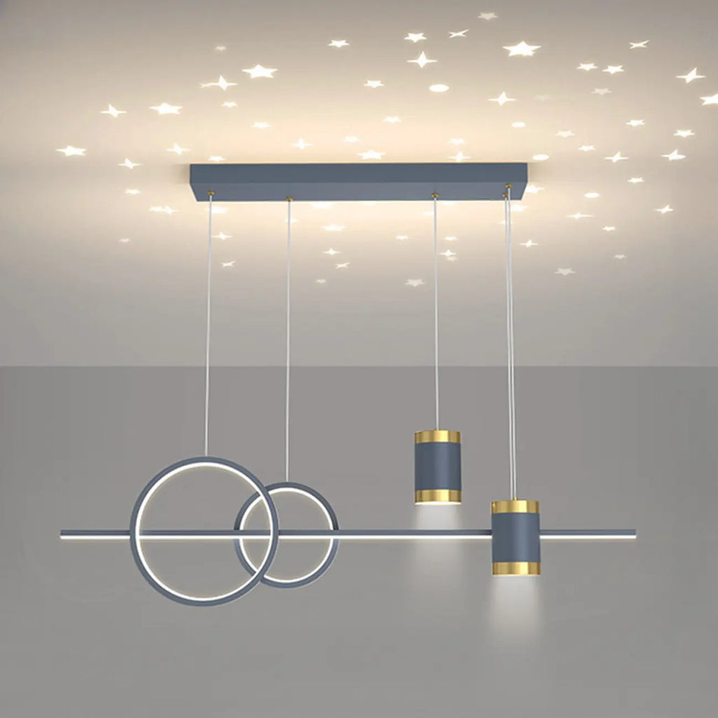 Luminaire linéaire élégant en métal à LED pour îlot central, réglable, idéal pour la salle à manger.