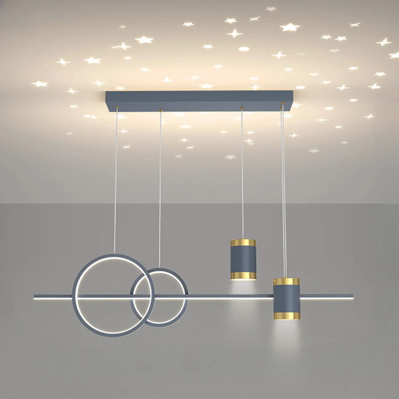 Luminaire linéaire élégant en métal à LED pour îlot central, réglable, idéal pour la salle à manger.