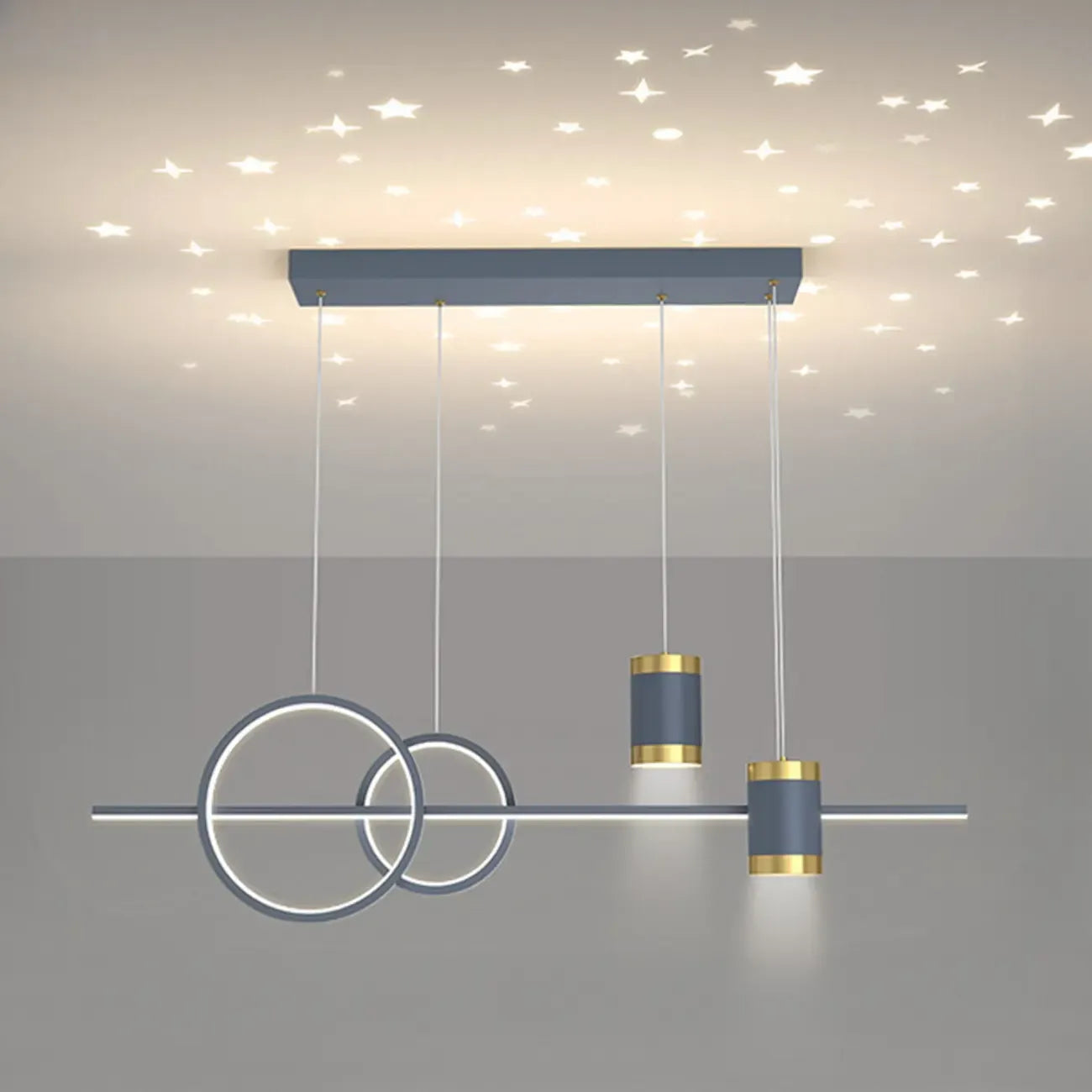 Luminaire linéaire élégant en métal à LED pour îlot central, réglable, idéal pour la salle à manger.