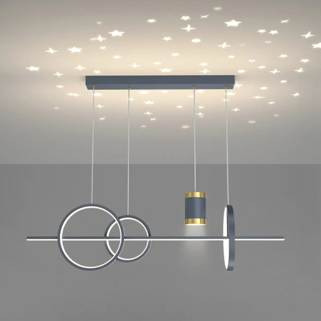 Luminaire linéaire élégant en métal à LED pour îlot central, réglable, idéal pour la salle à manger.