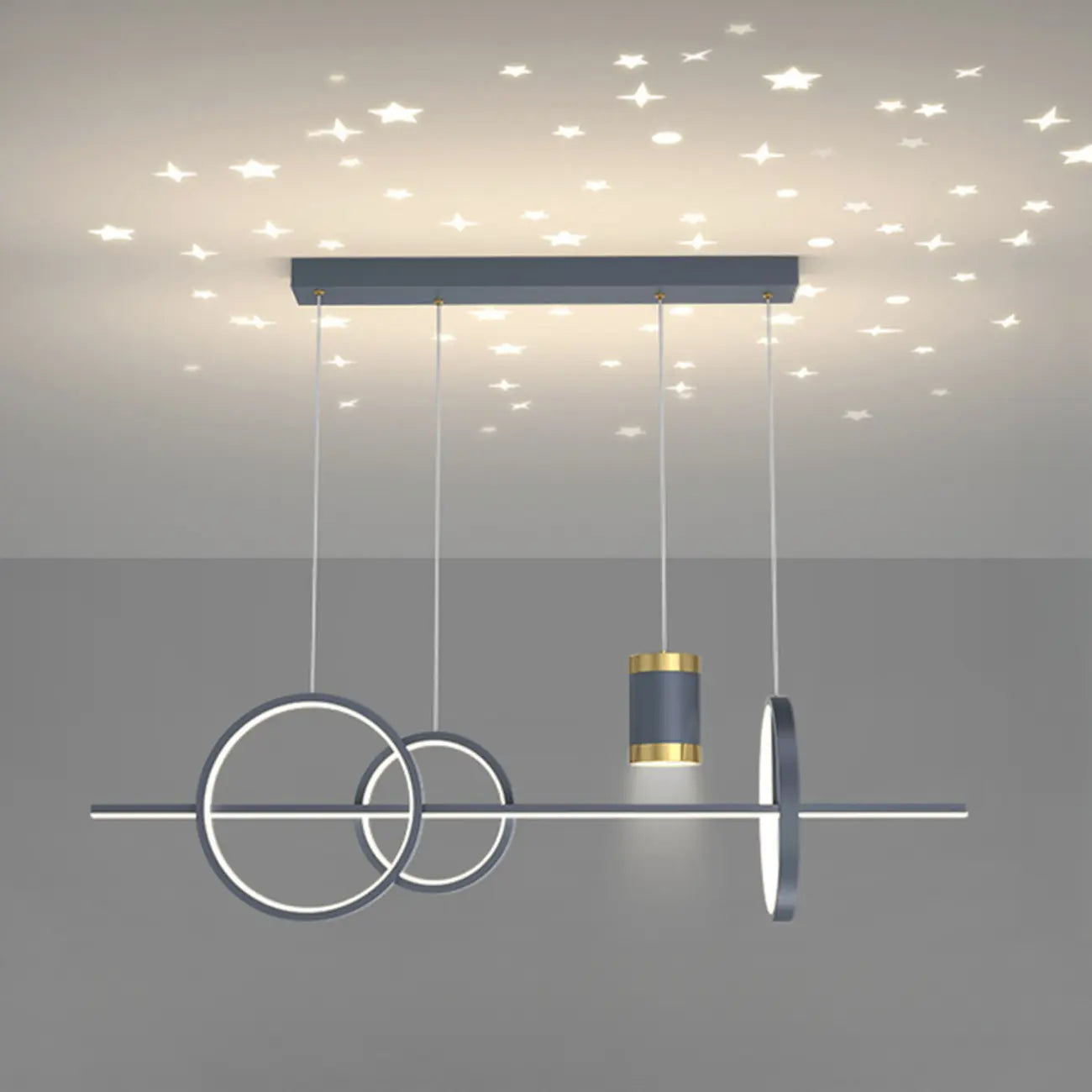 Luminaire linéaire élégant en métal à LED pour îlot central, réglable, idéal pour la salle à manger.