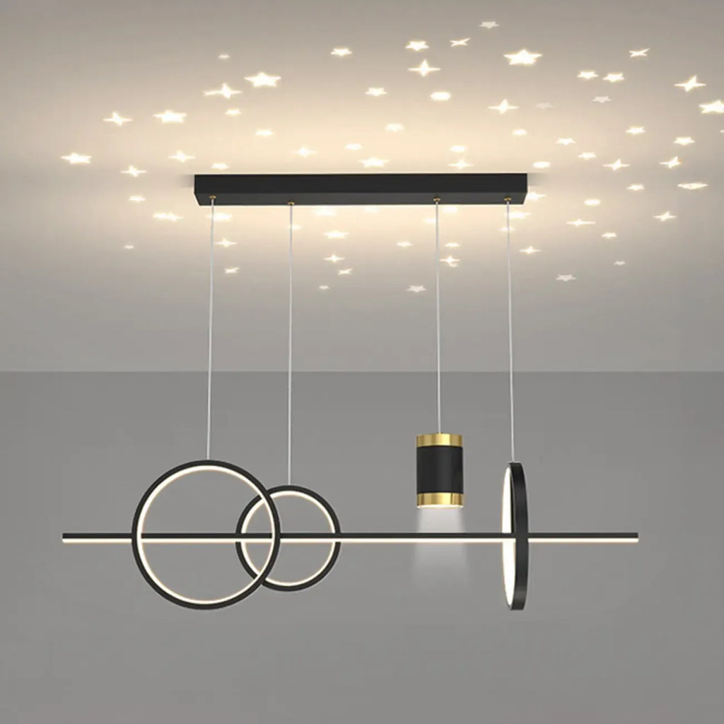 Luminaire linéaire élégant en métal à LED pour îlot central, réglable, idéal pour la salle à manger.