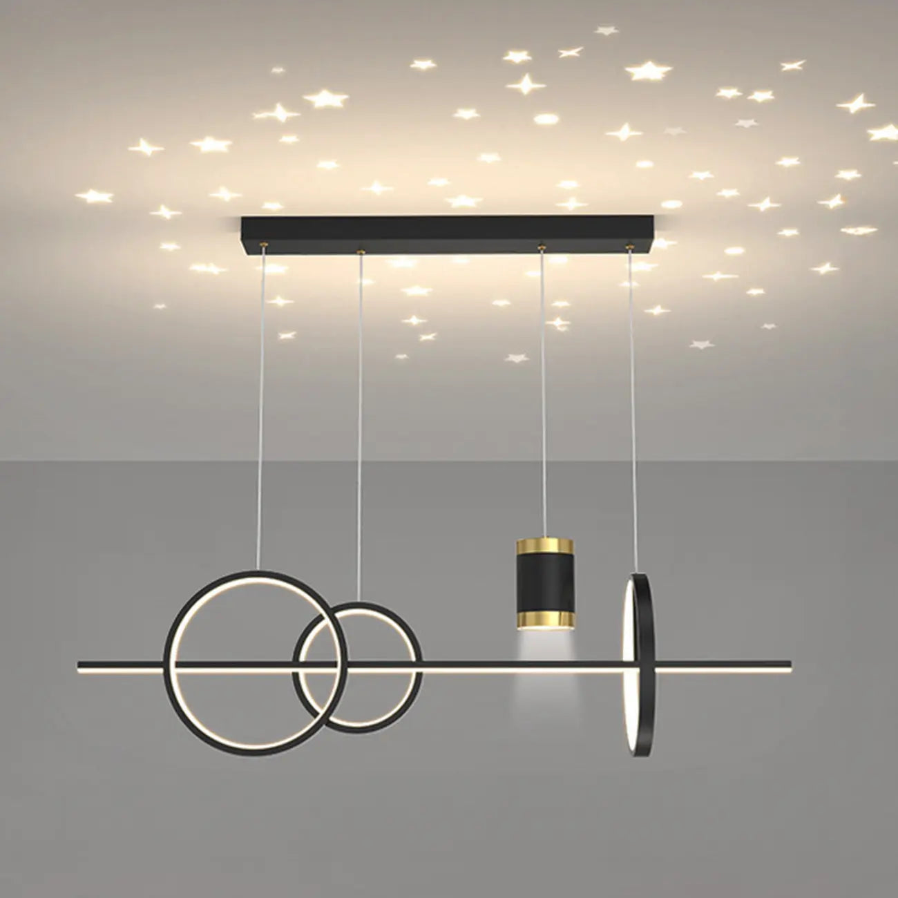 Luminaire linéaire élégant en métal à LED pour îlot central, réglable, idéal pour la salle à manger.