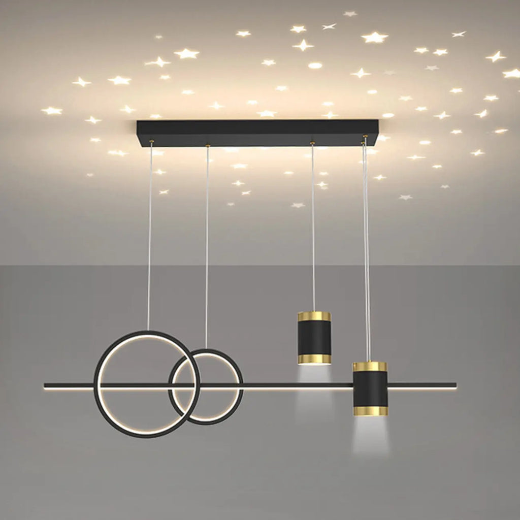 Luminaire linéaire élégant en métal à LED pour îlot central, réglable, idéal pour la salle à manger.