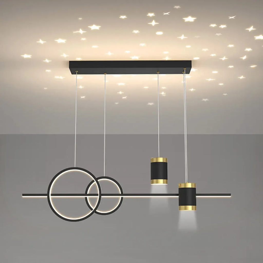 Luminaire linéaire élégant en métal à LED pour îlot central, réglable, idéal pour la salle à manger.