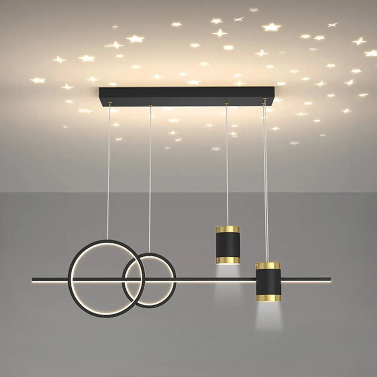 Luminaire linéaire élégant en métal à LED pour îlot central, réglable, idéal pour la salle à manger.