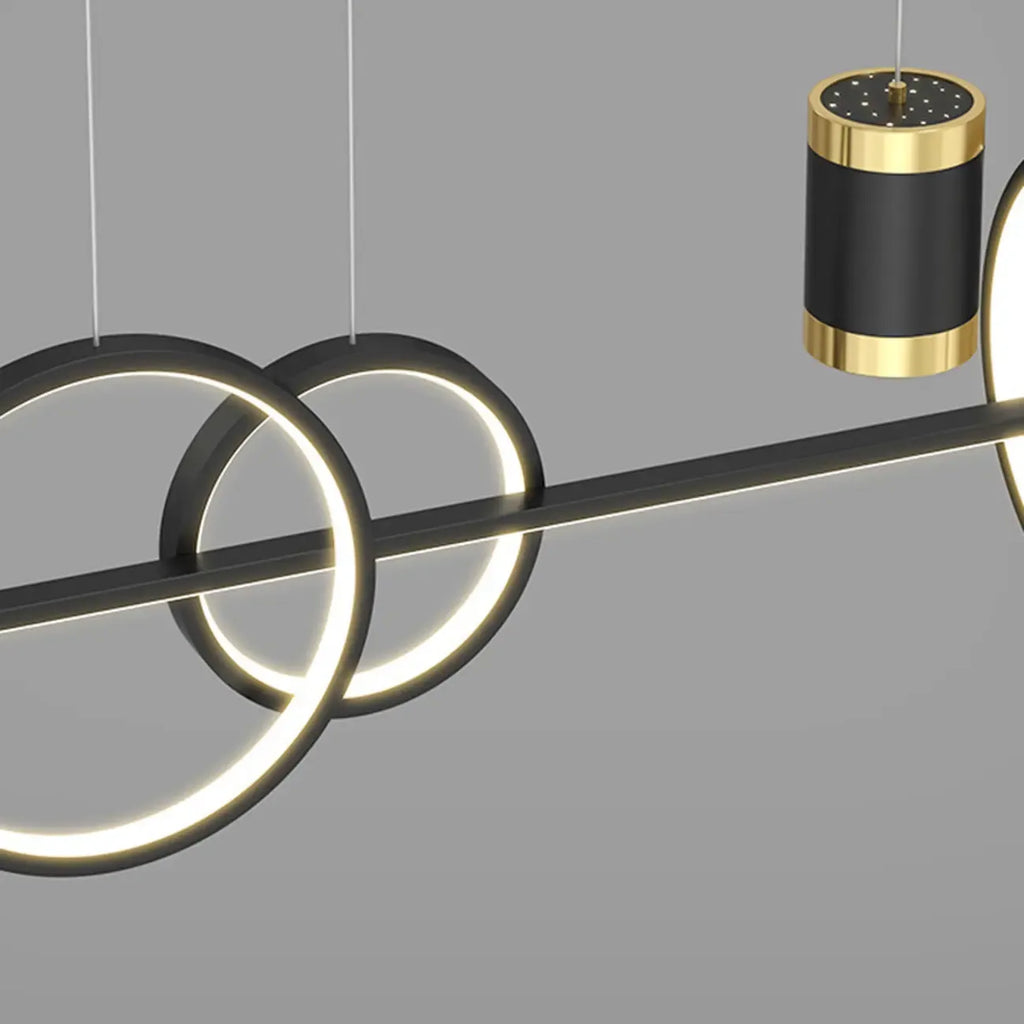 Luminaire linéaire élégant en métal à LED pour îlot central, réglable, idéal pour la salle à manger.