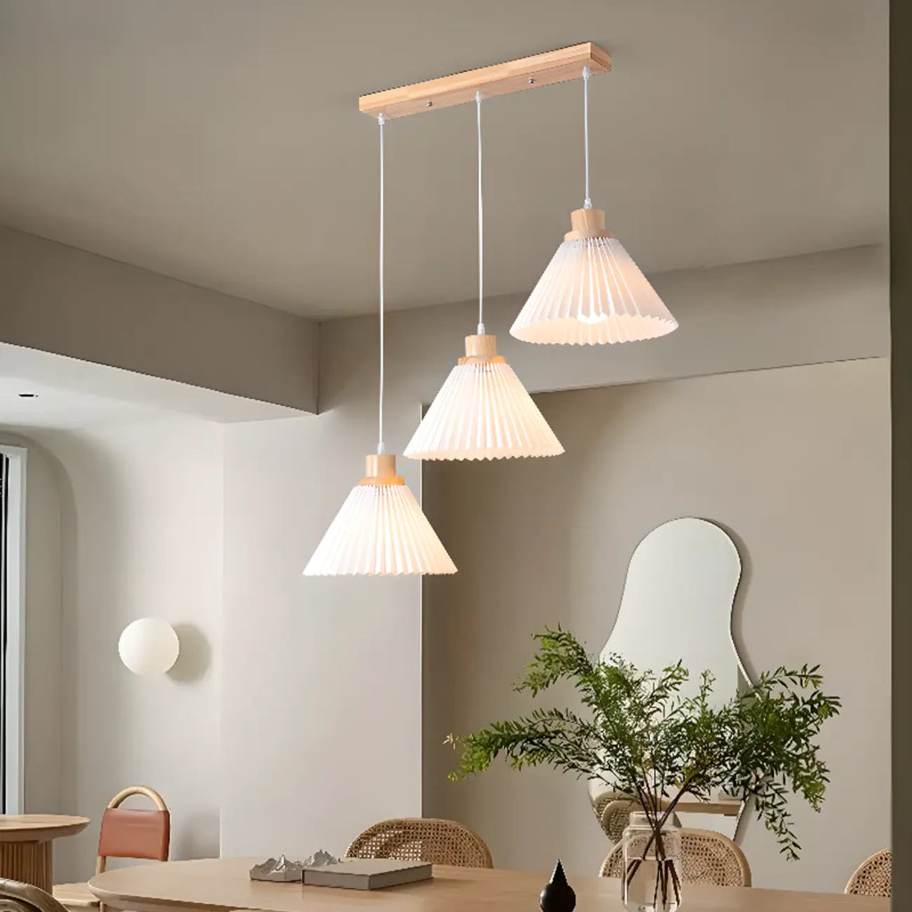 Suspension moderne à 3 lumières en bois et verre pour îlot de cuisine