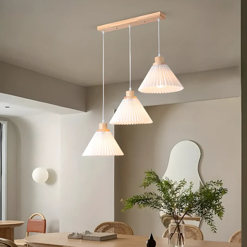 Suspension moderne à 3 lumières en bois et verre pour îlot de cuisine