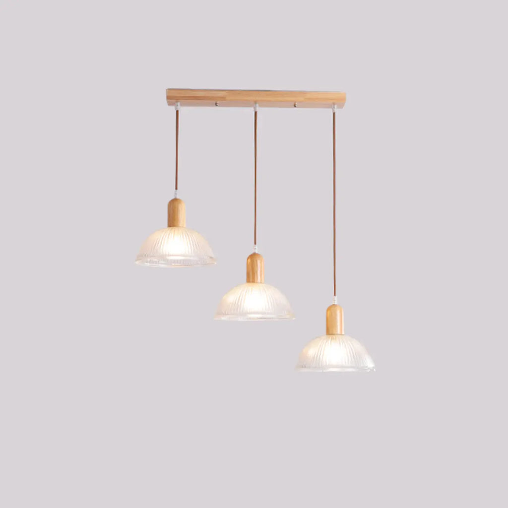 Suspension moderne à 3 lumières en bois et verre pour îlot de cuisine