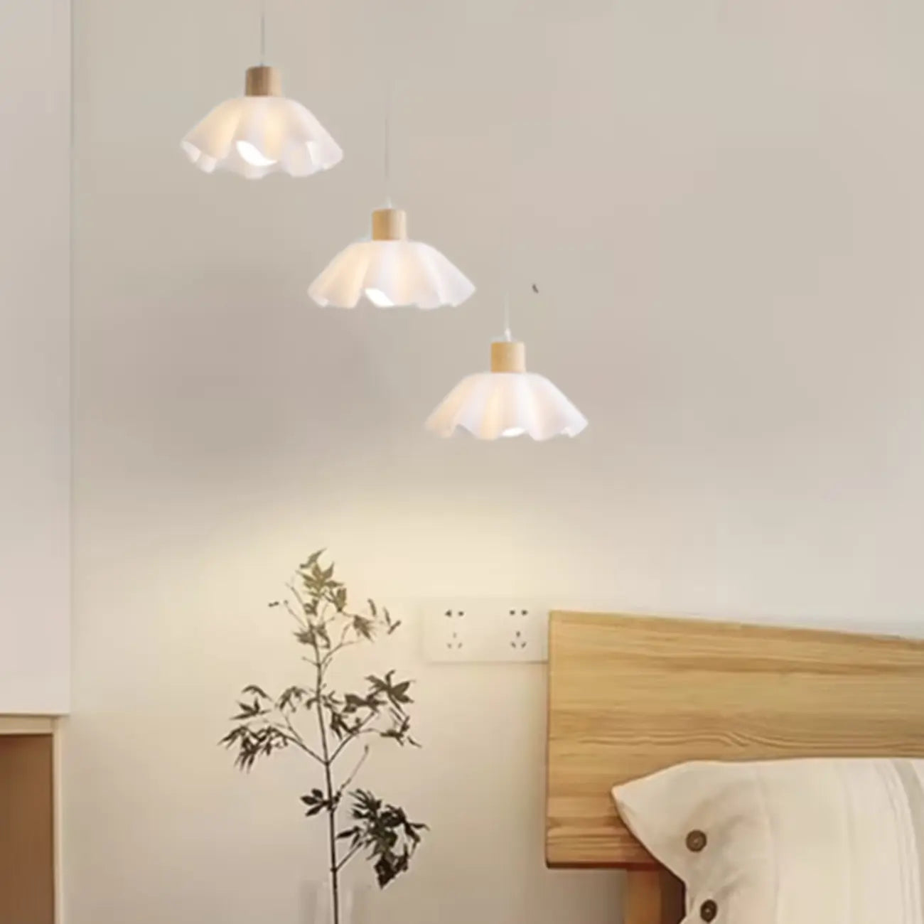 Suspension moderne à 3 lumières en bois et verre pour îlot de cuisine