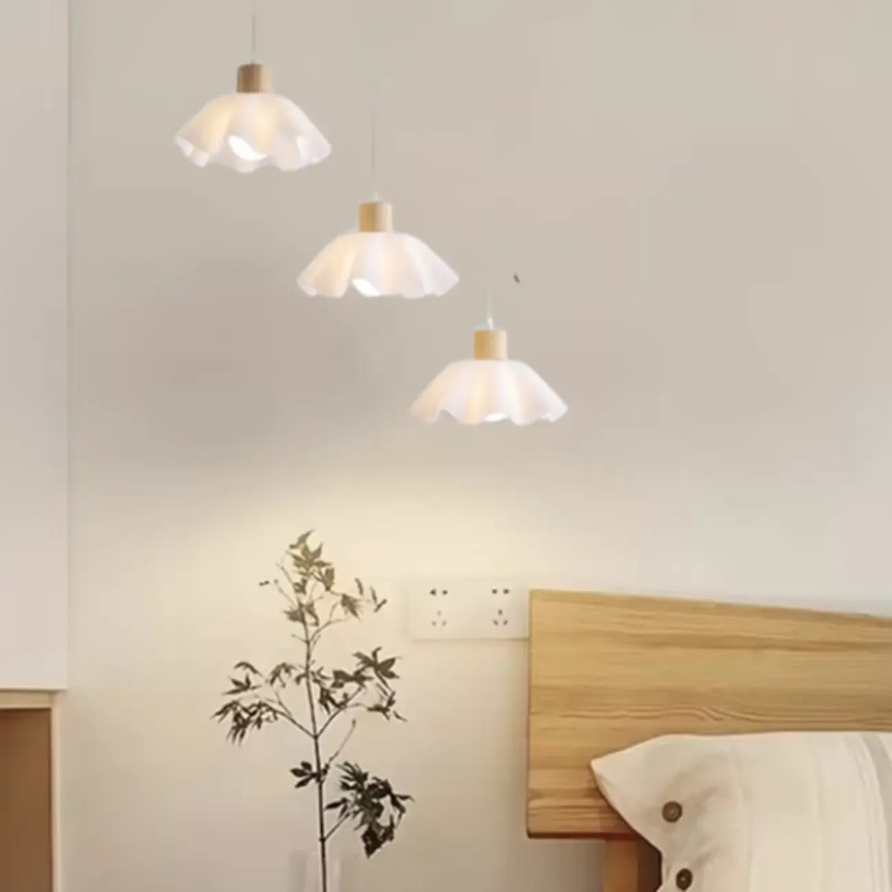 Suspension moderne à 3 lumières en bois et verre pour îlot de cuisine