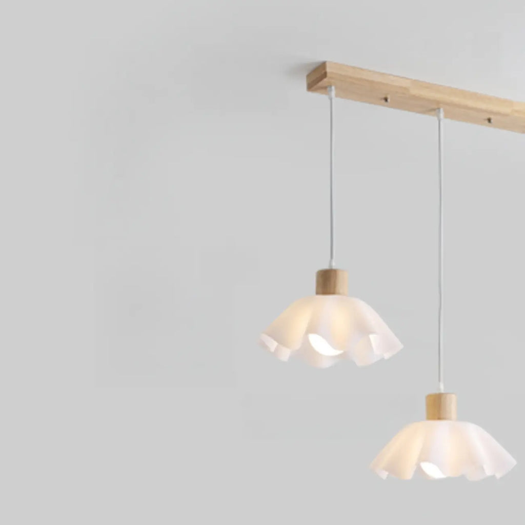 Suspension moderne à 3 lumières en bois et verre pour îlot de cuisine