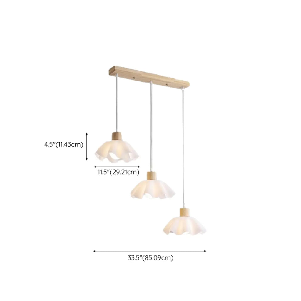 Suspension moderne à 3 lumières en bois et verre pour îlot de cuisine