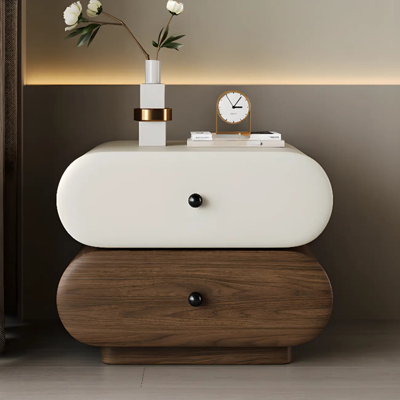 Table de chevet moderne bicolore avec tiroirs de rangement