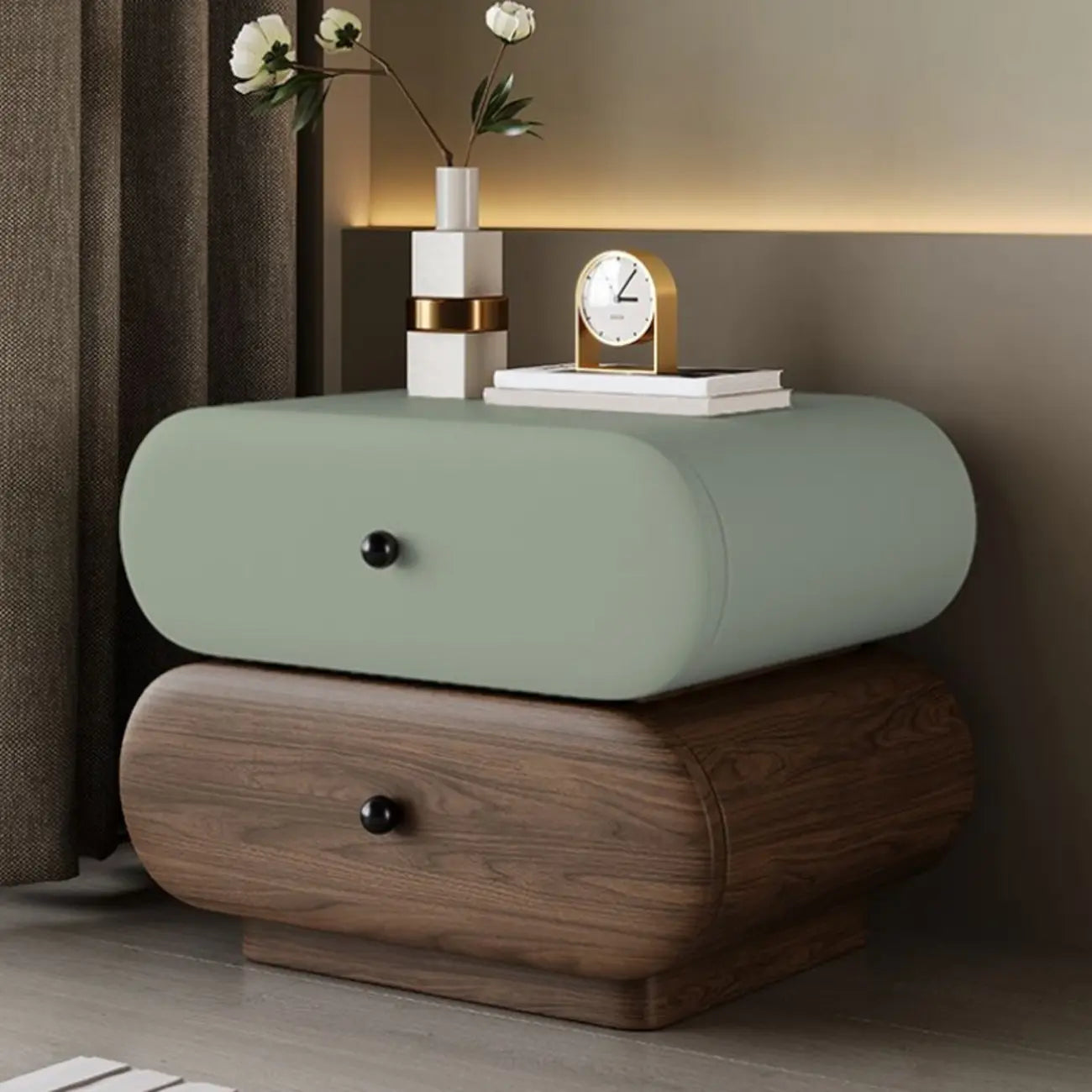 Table de chevet moderne bicolore avec tiroirs de rangement